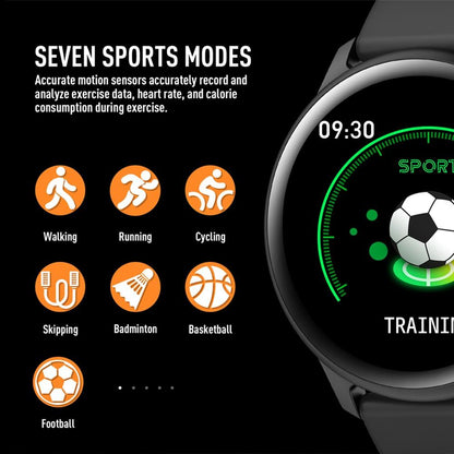 Ceas Smartwatch KingWear idealStore, Ecran Tactil HD 1.3 inch, Rezistent la Apa, Pedometru, Monitorizare Ritm Cardiac, Tensiune Arteriala, Sedentary Reminder, Mod Sport, Negru
