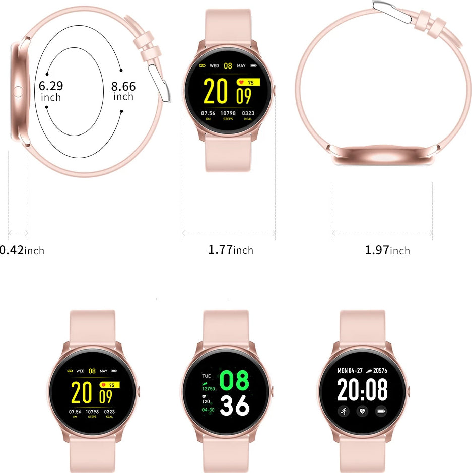 Ceas Smartwatch KingWear idealStore, Ecran Tactil HD 1.3 inch, Rezistent la Apa, Pedometru, Monitorizare Ritm Cardiac, Tensiune Arteriala, Sedentary Reminder, Moduri Sport, Roz
