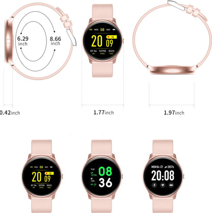 Ceas Smartwatch KingWear idealStore, Ecran Tactil HD 1.3 inch, Rezistent la Apa, Pedometru, Monitorizare Ritm Cardiac, Tensiune Arteriala, Sedentary Reminder, Moduri Sport, Roz