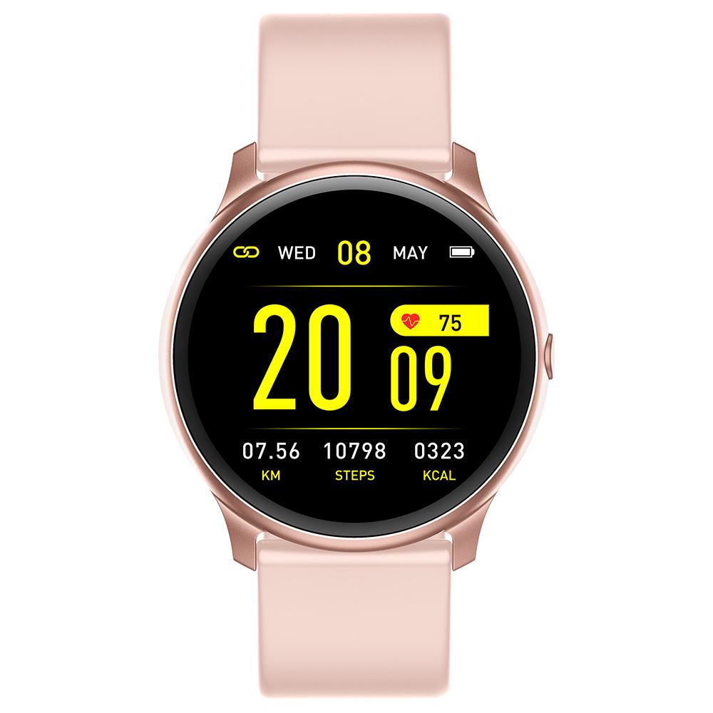 Ceas Smartwatch KingWear idealStore, Ecran Tactil HD 1.3 inch, Rezistent la Apa, Pedometru, Monitorizare Ritm Cardiac, Tensiune Arteriala, Sedentary Reminder, Moduri Sport, Roz