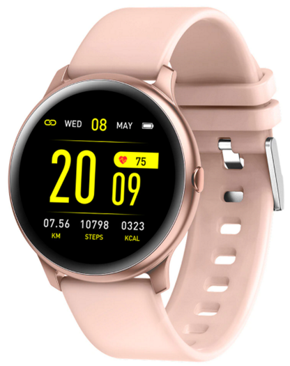 Ceas Smartwatch KingWear idealStore, Ecran Tactil HD 1.3 inch, Rezistent la Apa, Pedometru, Monitorizare Ritm Cardiac, Tensiune Arteriala, Sedentary Reminder, Moduri Sport, Roz