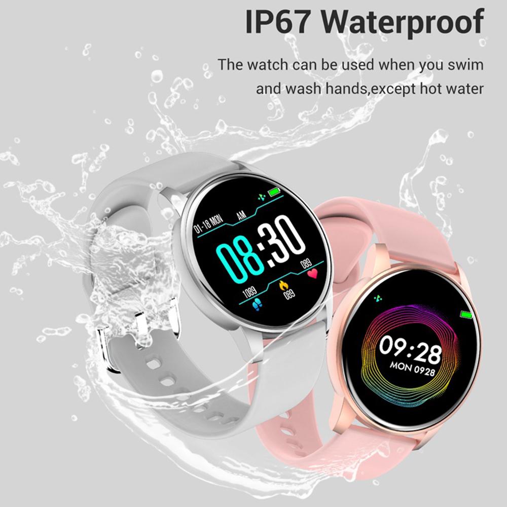 Ceas Smartwatch KingWear idealStore, Ecran Tactil HD 1.3 inch, Rezistent la Apa, Pedometru, Monitorizare Ritm Cardiac, Tensiune Arteriala, Sedentary Reminder, Moduri Sport, Roz