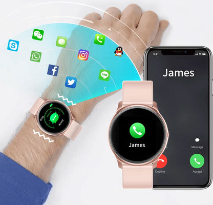 Ceas Smartwatch KingWear idealStore, Ecran Tactil HD 1.3 inch, Rezistent la Apa, Pedometru, Monitorizare Ritm Cardiac, Tensiune Arteriala, Sedentary Reminder, Moduri Sport, Roz