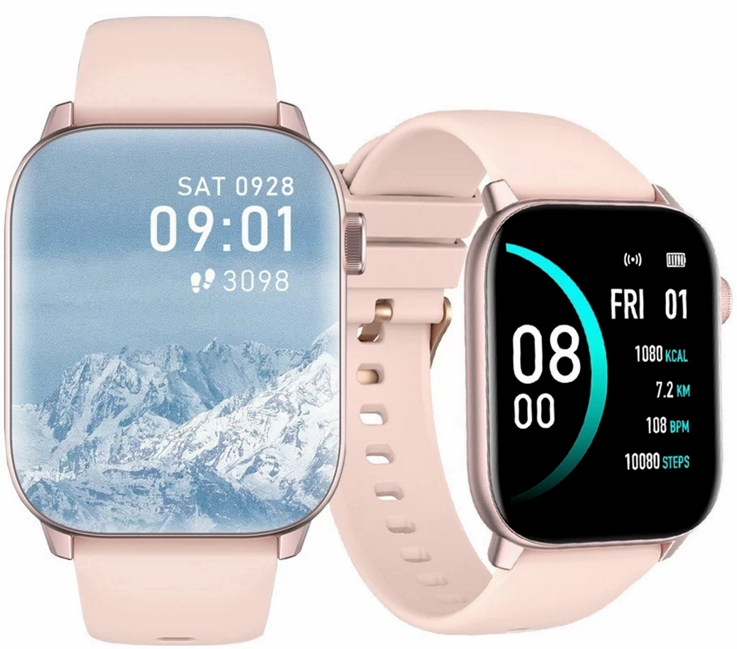 Smartwatch si bratara de Fitness idealStore iKeo+ din Aliaj Metalic, Functii MultiSport, Monitorizare Tensiune, Oxigen, Notificari Aplicatii, Monitor Somn, Pedometru, Rezistent la apa IP68, Culoare Roz