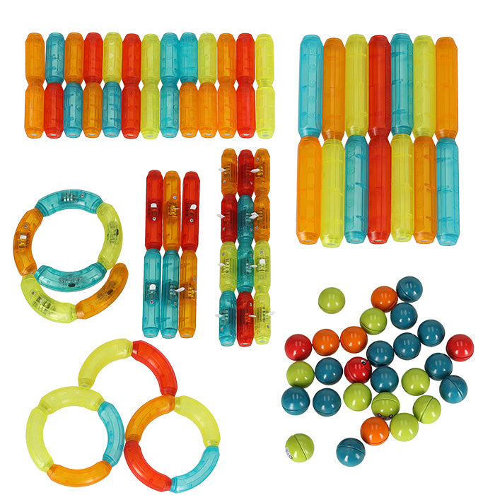 Blocuri Magnetice idealStore StiksMag, 102 Elemente cu Lumini, Se pot crea Multiple Figuri si Cladiri, Piese de dimensiuni Mari, Dezvolta Abilitatile Manuale, Abilitati Motorii Fine, Imaginatia Spatiala