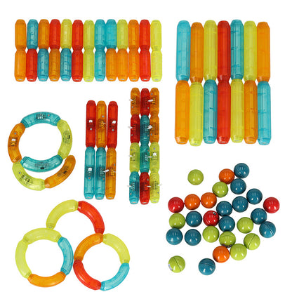 Blocuri Magnetice idealStore StiksMag, 102 Elemente cu Lumini, Se pot crea Multiple Figuri si Cladiri, Piese de dimensiuni Mari, Dezvolta Abilitatile Manuale, Abilitati Motorii Fine, Imaginatia Spatiala