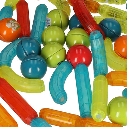 Blocuri Magnetice idealStore StiksMag, 102 Elemente cu Lumini, Se pot crea Multiple Figuri si Cladiri, Piese de dimensiuni Mari, Dezvolta Abilitatile Manuale, Abilitati Motorii Fine, Imaginatia Spatiala