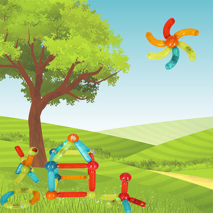 Blocuri Magnetice idealStore StiksMag, 102 Elemente cu Lumini, Se pot crea Multiple Figuri si Cladiri, Piese de dimensiuni Mari, Dezvolta Abilitatile Manuale, Abilitati Motorii Fine, Imaginatia Spatiala