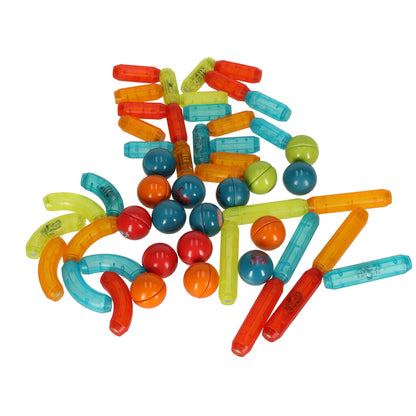 Blocuri Magnetice idealStore StiksMag, 52 Elemente, cu Lumini, Se pot crea Multiple Figuri si Cladiri, Piese de dimensiuni Mari, Dezvolta Abilitatile Manuale, Abilitati Motorii Fine, Imaginatia Spatiala