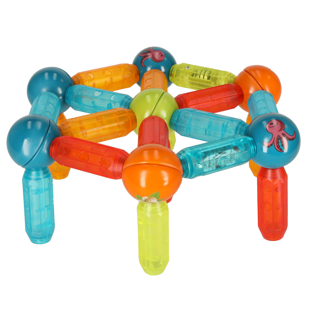 Blocuri Magnetice idealStore StiksMag, 52 Elemente, cu Lumini, Se pot crea Multiple Figuri si Cladiri, Piese de dimensiuni Mari, Dezvolta Abilitatile Manuale, Abilitati Motorii Fine, Imaginatia Spatiala