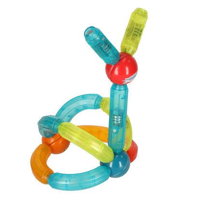 Blocuri Magnetice idealStore StiksMag, 52 Elemente, cu Lumini, Se pot crea Multiple Figuri si Cladiri, Piese de dimensiuni Mari, Dezvolta Abilitatile Manuale, Abilitati Motorii Fine, Imaginatia Spatiala