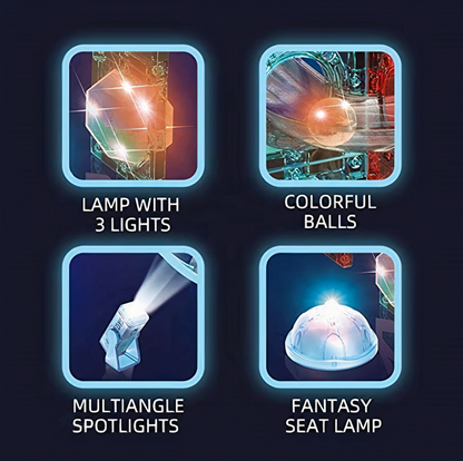 Set constructii Inteligent Musical Constructions IdealStore, Pista cu Bile, 118 Elemente, Roata Electrica, Lift, Dimensiune 56 cm x 39,2 cm x 9,5 cm, Distractie in Familie, Dezvoltare Abilitati Practice, Dezvoltari Motorii, Multicolor