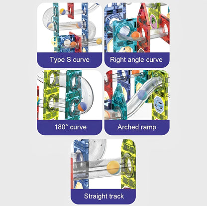 Set constructii Inteligent Musical Constructions IdealStore, Pista cu Bile, 118 Elemente, Roata Electrica, Lift, Dimensiune 56 cm x 39,2 cm x 9,5 cm, Distractie in Familie, Dezvoltare Abilitati Practice, Dezvoltari Motorii, Multicolor