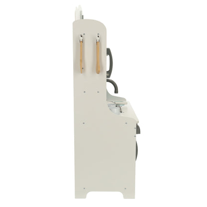 Bucatarie Din Lemn Multifunctionala idealSTORE, Dimensiuni 62 x 26 x 85 cm, Echipata cu Masina de Spalat, Cuptor, Ceas, Expresor de Cafea, Cuptor cu Microunde, Include Oala de lemn, Lingura, Furculita, 2 Pahare, Confectionata din lemn de inalta calitate