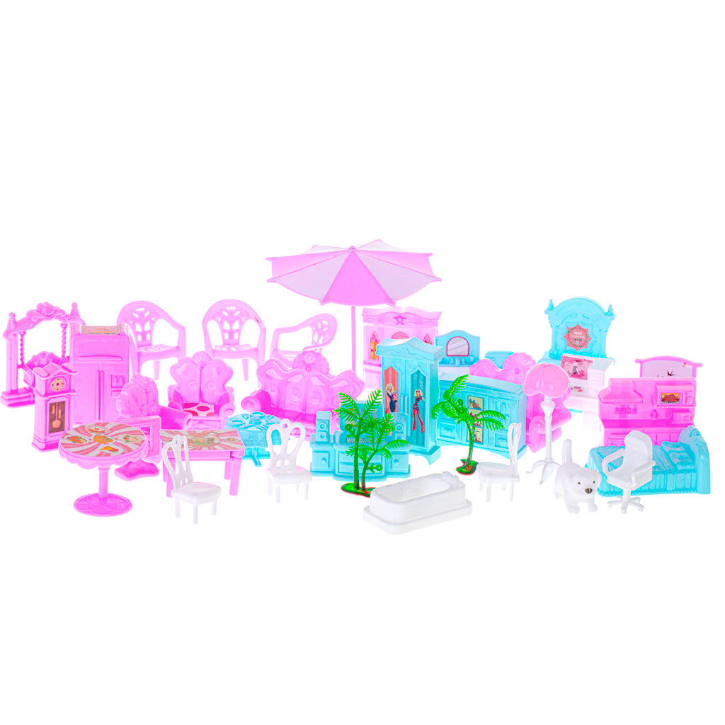 Casuta de Papusi Beautiful Home idealSTORE, Constructie pe 4 Nivele, cu 11 Camere si 4 Terase, Include un Set de Piese de Mobilier cu Design Minimalist, Stimuleaza Imaginatia si Dezvolta Creativitatea