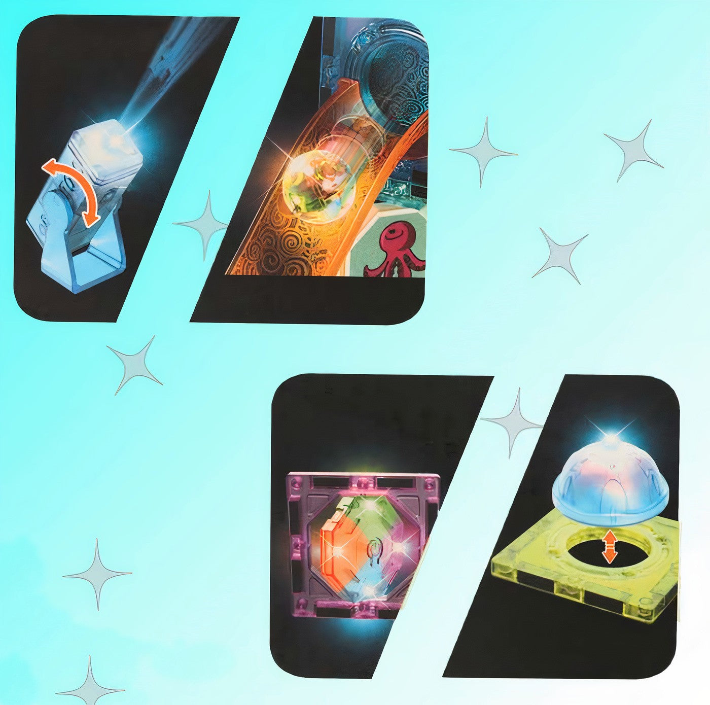 Set de constructie IdealStore, Blocuri magnetice luminoase, Pista cu bile stralucitoare, Dimensiune pachet 27 X 13 X 7.5 cm, Contine 49elemente, 4bile,20autocolante,16blocuri patrate, Dezvolta perfect motricitatea si precizia degetelor, Multicolor