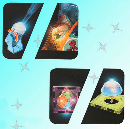 Set de constructie IdealStore, Blocuri magnetice luminoase, Pista cu bile stralucitoare, Dimensiune pachet 27 X 13 X 7.5 cm, Contine 49elemente, 4bile,20autocolante,16blocuri patrate, Dezvolta perfect motricitatea si precizia degetelor, Multicolor