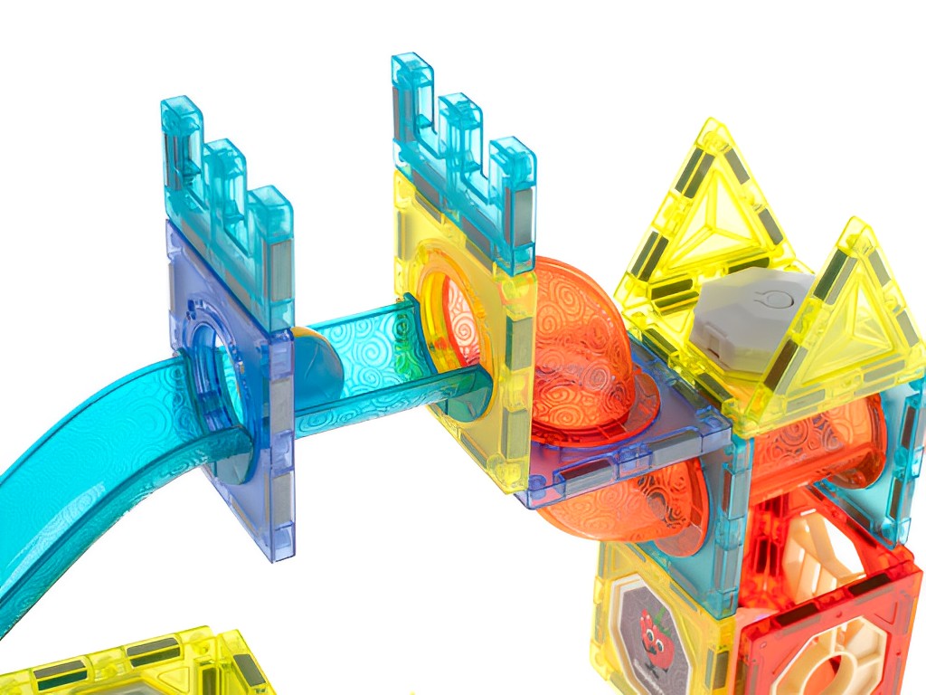 Set constructie Perfect Skills Kids IdealStore, Blocuri magnetice luminoase, Dimensiune pachet 31 X 25 X 8cm, Contine 72 elemente, 20autocolante, 62blocuri patrate, Dezvolta precizia degetelor, Multicolor