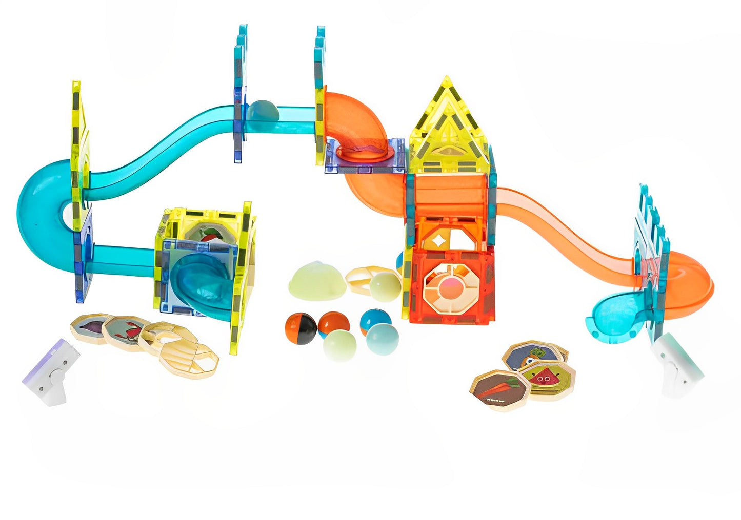 Set constructie Perfect Skills Kids IdealStore, Blocuri magnetice luminoase, Dimensiune pachet 31 X 25 X 8cm, Contine 72 elemente, 20autocolante, 62blocuri patrate, Dezvolta precizia degetelor, Multicolor