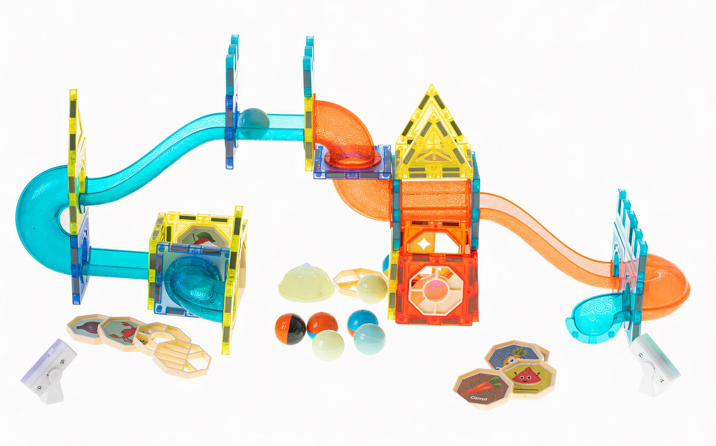 Set constructie Perfect Skills Kids IdealStore, Blocuri magnetice luminoase, Dimensiune pachet 31 X 25 X 8cm, Contine 72 elemente, 20autocolante, 62blocuri patrate, Dezvolta precizia degetelor, Multicolor