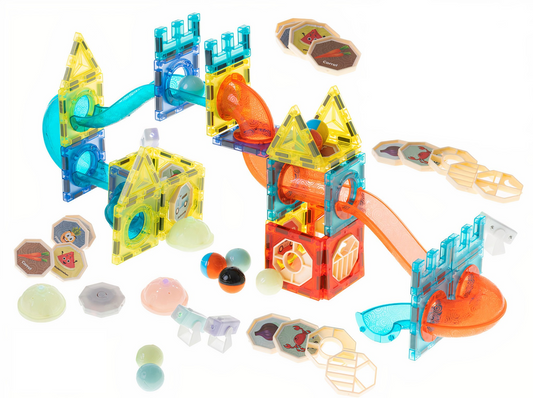 Set constructie Perfect Skills Kids IdealStore, Blocuri magnetice luminoase, Dimensiune pachet 31 X 25 X 8cm, Contine 72 elemente, 20autocolante, 62blocuri patrate, Dezvolta precizia degetelor, Multicolor