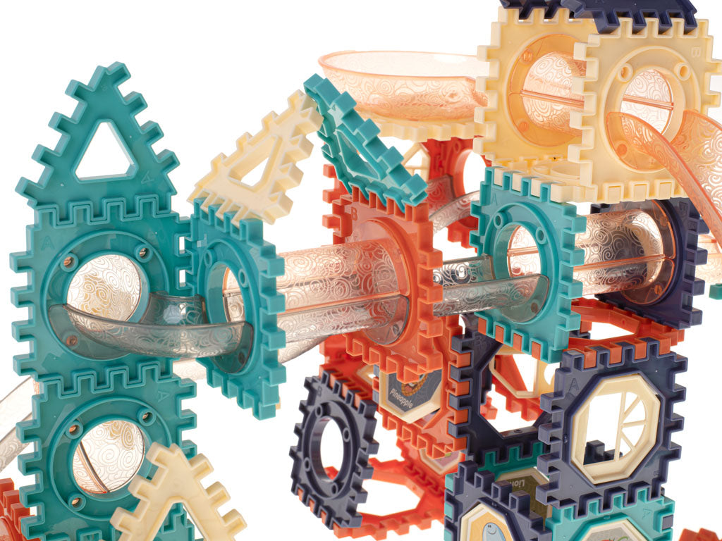Set de Constructie cu 110 Piese, Educativ si Creativ, 'LikeSmart Marble Blocks', Forme diferite, Tobogane si Tuneluri