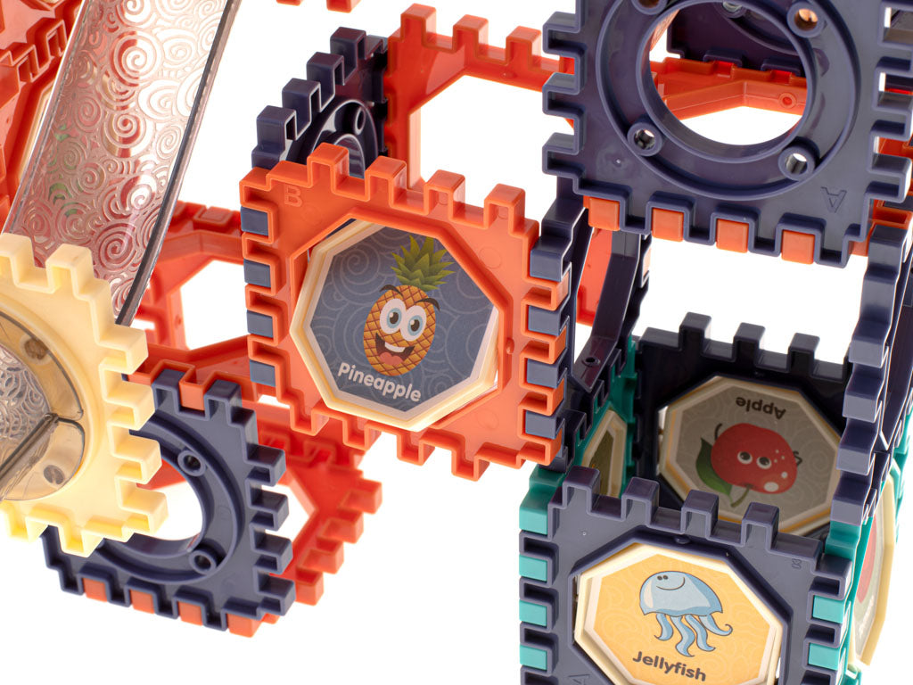 Set de Constructie cu 110 Piese, Educativ si Creativ, 'LikeSmart Marble Blocks', Forme diferite, Tobogane si Tuneluri