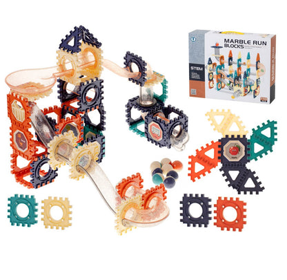Set de Constructie cu 110 Piese, Educativ si Creativ, 'LikeSmart Marble Blocks', Forme diferite, Tobogane si Tuneluri