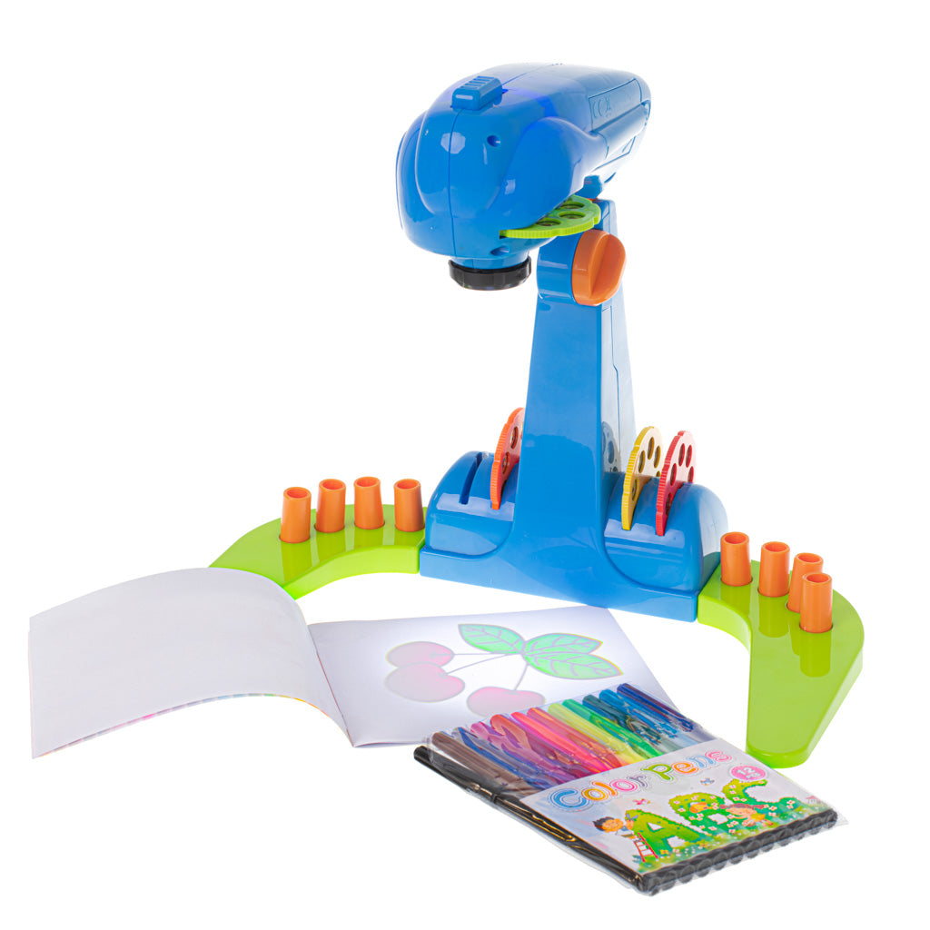 Proiector Educativ pentru Desen idealStore Teach Drawing, 32 de Imagini, 12 Markere, Carte de Desen, Dezvolta Abilitati Manuale si Distingerea Culorilor, Inaltime Reglabila