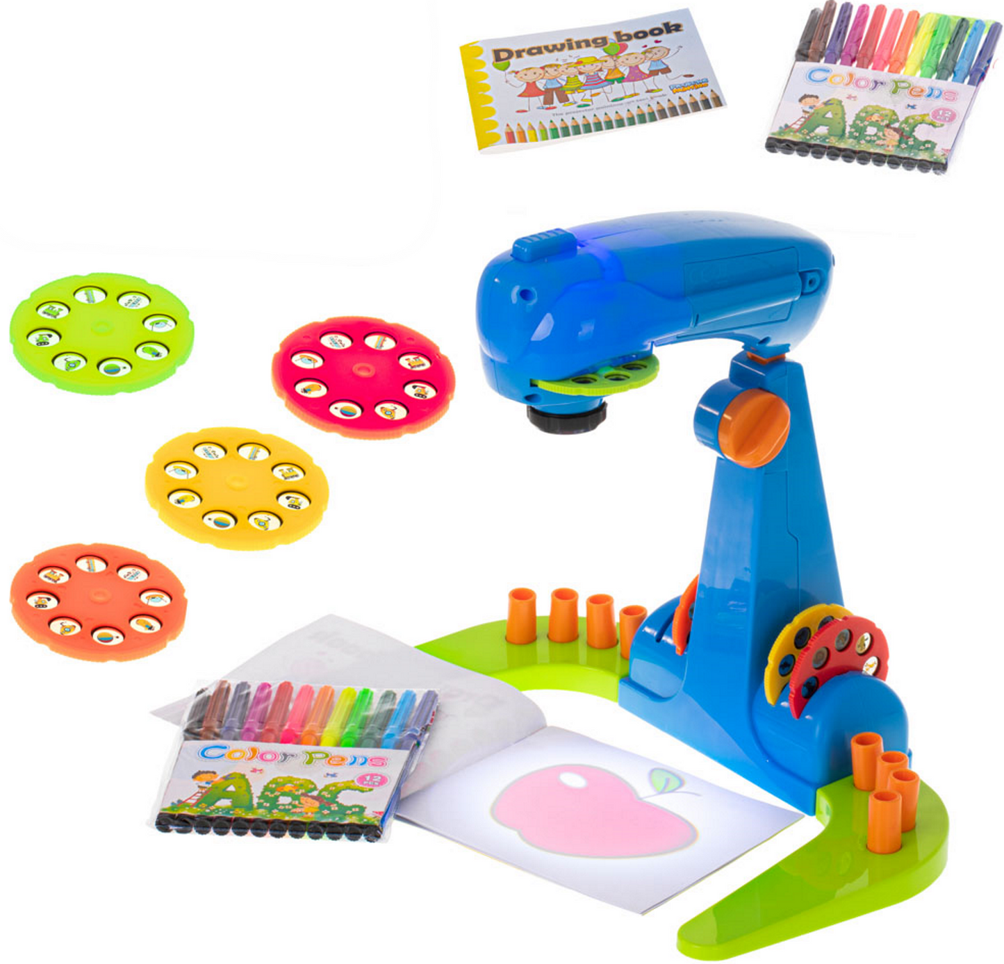 Proiector Educativ pentru Desen idealStore Teach Drawing, 32 de Imagini, 12 Markere, Carte de Desen, Dezvolta Abilitati Manuale si Distingerea Culorilor, Inaltime Reglabila