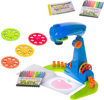 Proiector Educativ pentru Desen idealStore Teach Drawing, 32 de Imagini, 12 Markere, Carte de Desen, Dezvolta Abilitati Manuale si Distingerea Culorilor, Inaltime Reglabila