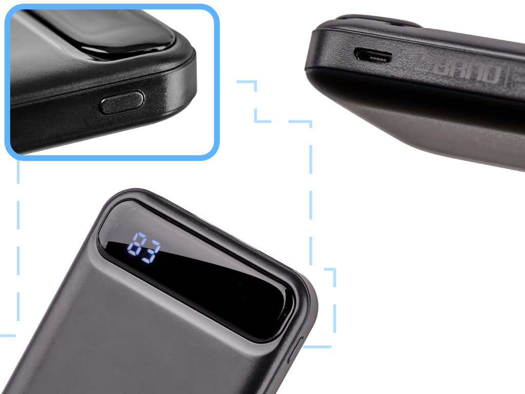 Baterie Externa idealStore PowerBank 10000 maH, 2 iesiri USB cu incarcare Rapida, Tensiune Iesire 5V-2A, Ecran LED, Incarcare in 5 ore, Culoare Negru