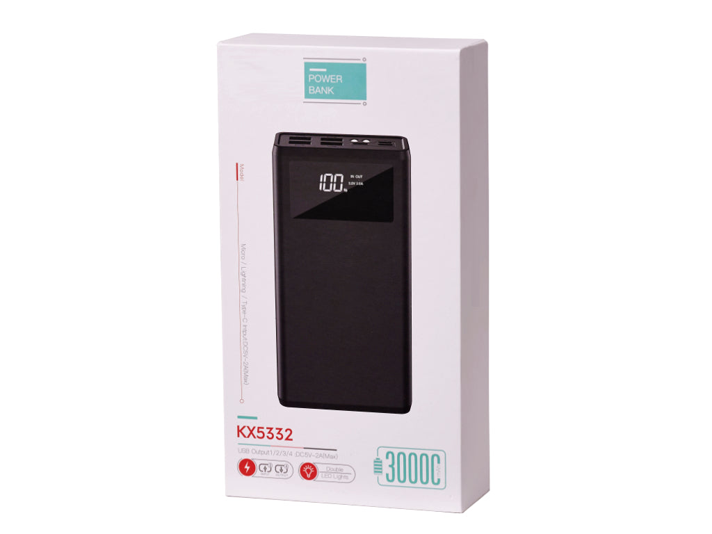 Baterie Externa idealStore PowerBank 30000 maH, 4 iesiri USB, 2 x usb cu Incarcare Rapida, Tensiune Iesire 5V-2A, Ecran LED, Functie de Lanterna, Incarcare in 10 ore