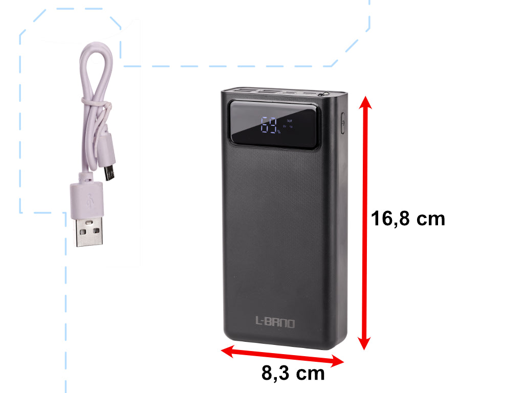 Baterie Externa idealStore PowerBank 30000 maH, 4 iesiri USB, 2 x usb cu Incarcare Rapida, Tensiune Iesire 5V-2A, Ecran LED, Functie de Lanterna, Incarcare in 10 ore