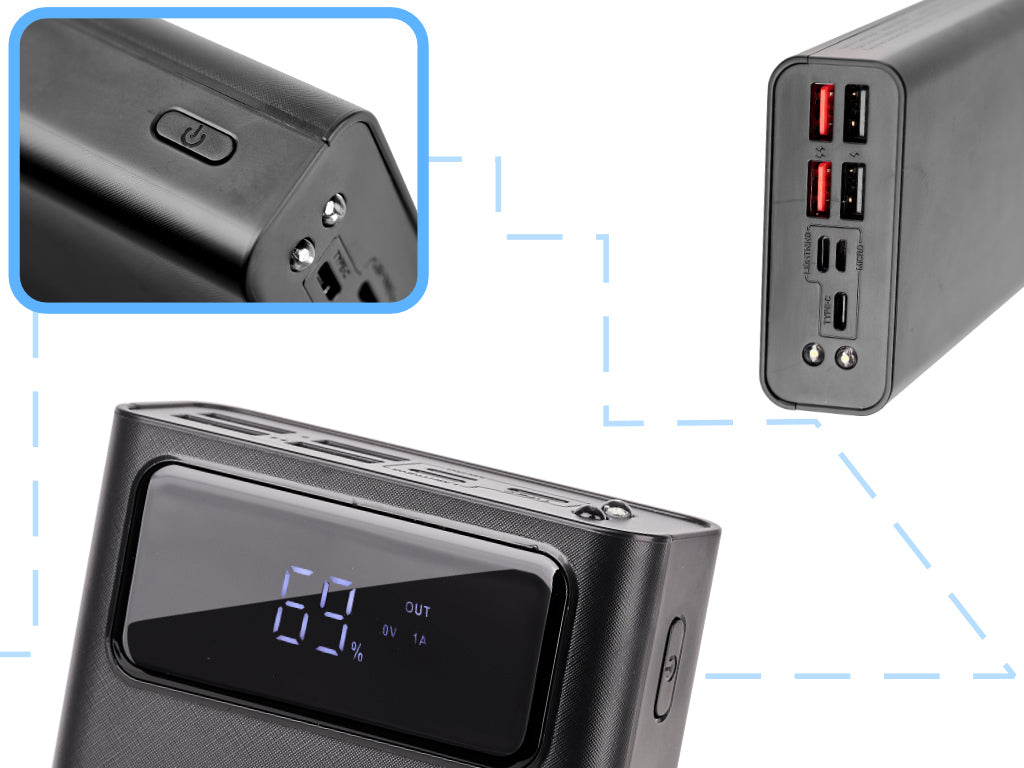 Baterie Externa idealStore PowerBank 30000 maH, 4 iesiri USB, 2 x usb cu Incarcare Rapida, Tensiune Iesire 5V-2A, Ecran LED, Functie de Lanterna, Incarcare in 10 ore