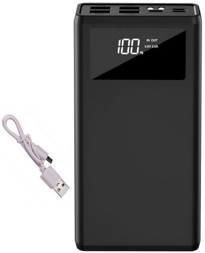 Baterie Externa idealStore PowerBank 30000 maH, 4 iesiri USB, 2 x usb cu Incarcare Rapida, Tensiune Iesire 5V-2A, Ecran LED, Functie de Lanterna, Incarcare in 10 ore