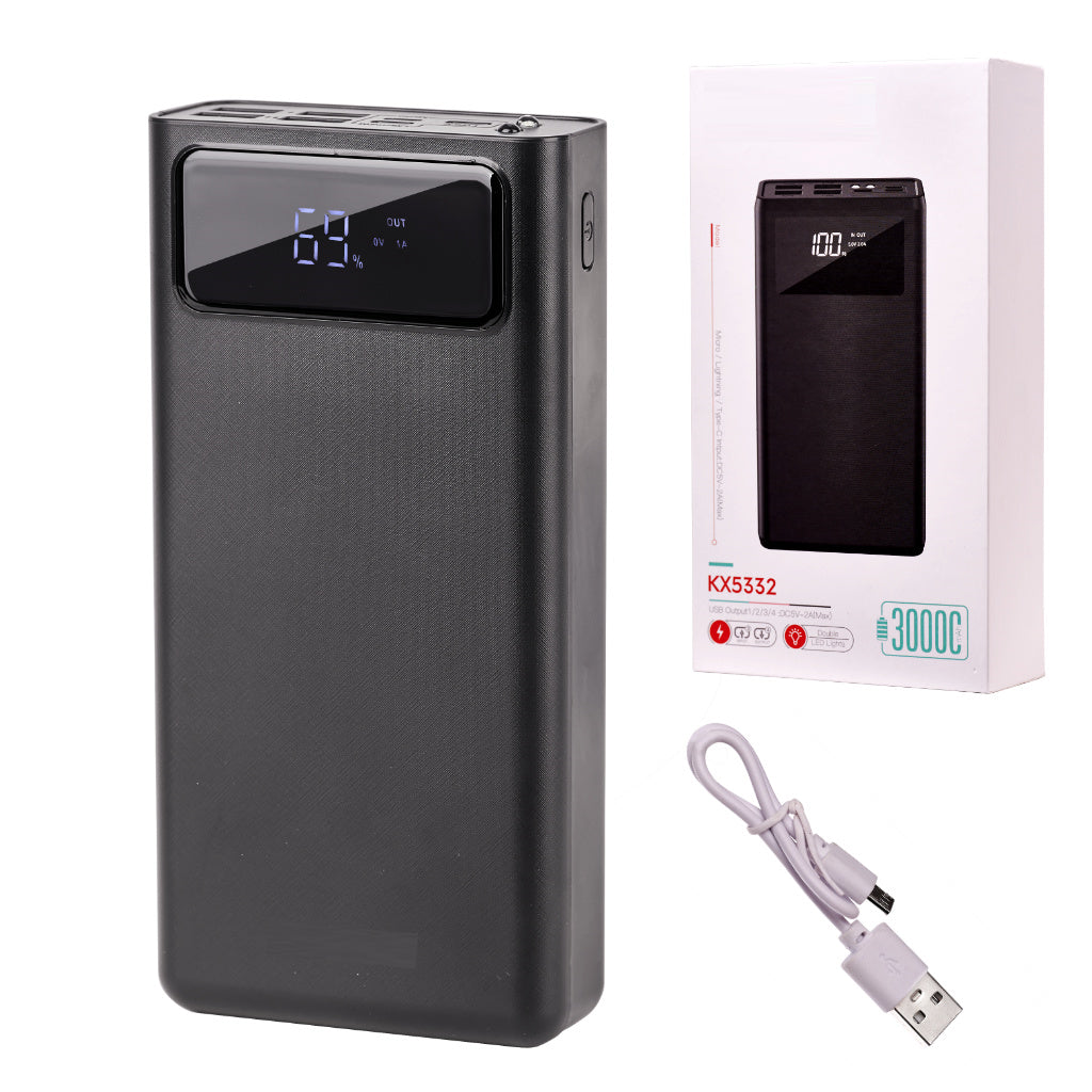 Baterie Externa idealStore PowerBank 30000 maH, 4 iesiri USB, 2 x usb cu Incarcare Rapida, Tensiune Iesire 5V-2A, Ecran LED, Functie de Lanterna, Incarcare in 10 ore