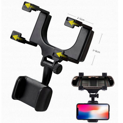 Suport telefon idealStore, cu prindere pe Oglinda Retrovizoare, Brate Reglabile, Rotire 360 , Ajustare pe Orizontala sau Verticala, Latime maxima 9 cm