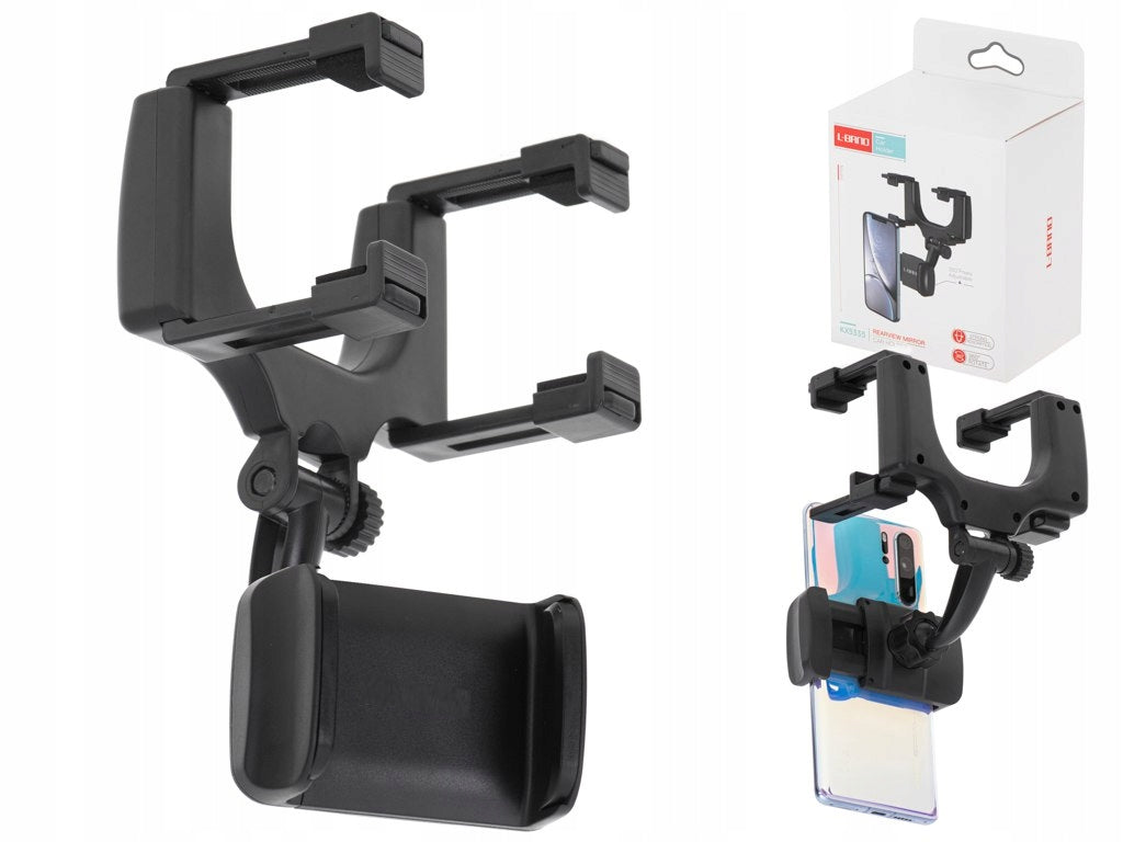 Suport telefon idealStore, cu prindere pe Oglinda Retrovizoare, Brate Reglabile, Rotire 360 , Ajustare pe Orizontala sau Verticala, Latime maxima 9 cm