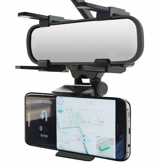 Suport telefon idealStore, cu prindere pe Oglinda Retrovizoare, Brate Reglabile, Rotire 360 , Ajustare pe Orizontala sau Verticala, Latime maxima 9 cm