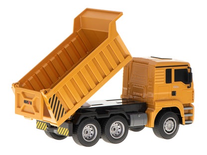 Camion Interactiv de Jucarie idealSTORE, Dimensiuni 28 x 11 x 14 cm, Iluminare LED, Anvelope din Cauciuc, Incarcare USB, Control la Distanta, Buton pentru Basculare, Scara 1:18, O Modalitate Excelenta de a Deveni un Mic Constructor