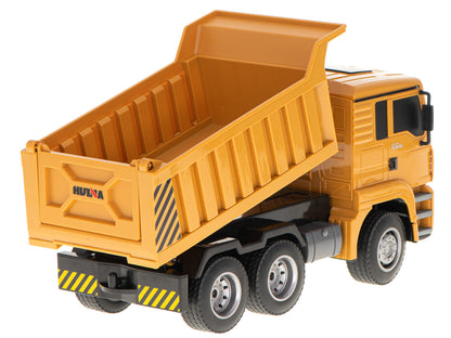 Camion Interactiv de Jucarie idealSTORE, Dimensiuni 28 x 11 x 14 cm, Iluminare LED, Anvelope din Cauciuc, Incarcare USB, Control la Distanta, Buton pentru Basculare, Scara 1:18, O Modalitate Excelenta de a Deveni un Mic Constructor