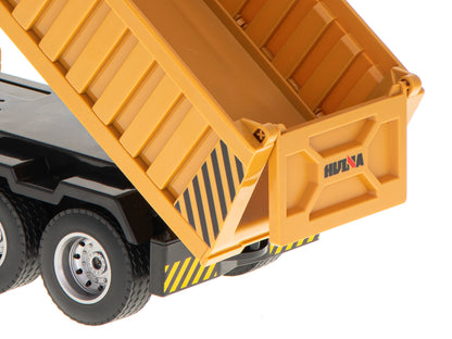 Camion Interactiv de Jucarie idealSTORE, Dimensiuni 28 x 11 x 14 cm, Iluminare LED, Anvelope din Cauciuc, Incarcare USB, Control la Distanta, Buton pentru Basculare, Scara 1:18, O Modalitate Excelenta de a Deveni un Mic Constructor