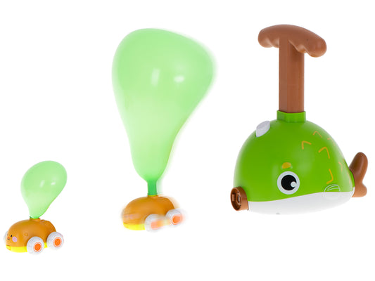 Lansator Aerodinamic de Baloane Puffer idealSTORE, Dimensiuni 18 x 13 x 22 cm, Include 2 Masini-Racheta, 12 Baloane Colorate, Fluier Zburator, Omida, Stea de Mare, Stimuleaza Imaginatia si Dezvoltarea Coordonarii Ochi-Mana