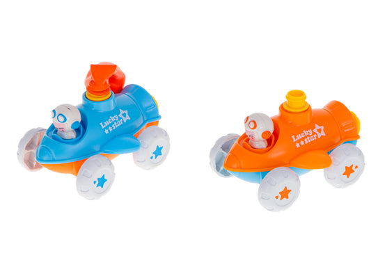 Lansator Aerodinamic de Baloane Space Ship idealSTORE, Dimensiuni 12 x 12 x 23 cm, Include 2 Masini-Racheta, 10 Baloane Colorate, 2 Conectori cu Baloane, Sustine Dezvoltarea Coordonarii Mana-Ochi