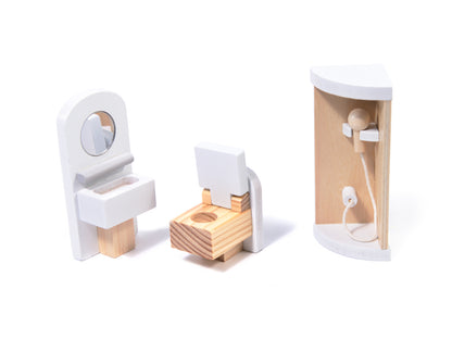 Casuta de Papusi din Lemn The Family Home idealSTORE, Dimensiuni 62 x 27 x 78 cm, Accesorizata cu Lumina LED Resedinta cu 3 Etaje, Dotata cu 4 Camere si o Terasa, Include un Mobilier Bogat din Lemn, Stimuleaza Imaginatia Copilului