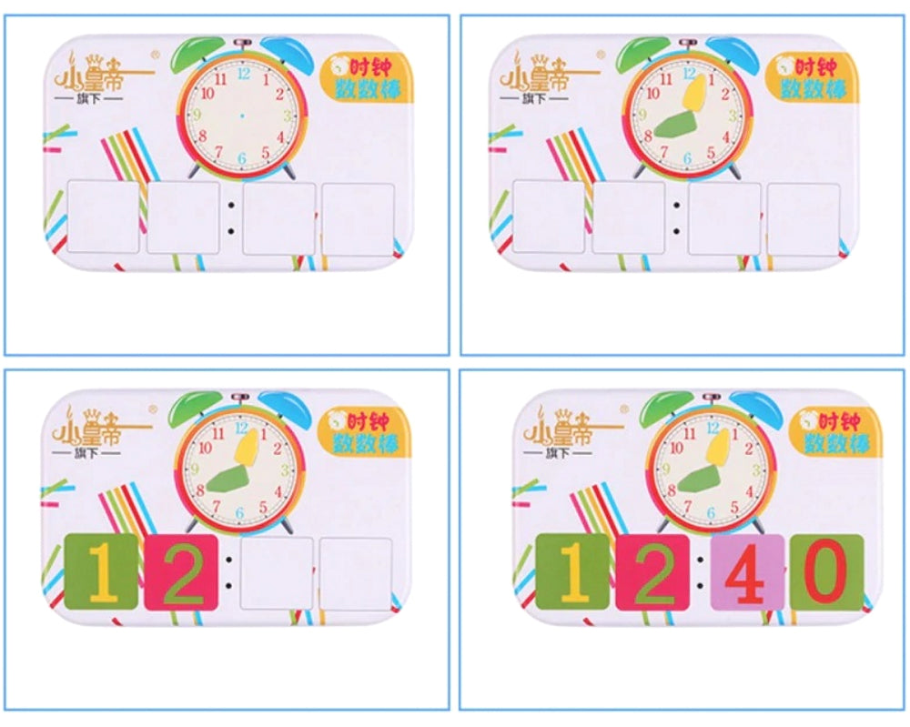 Jucarie educationala idealStore Learn the Clock, Invata Orele si Minutele, Ceas Analogic, Cartoane cu Magnet, Cutie de Depozitare