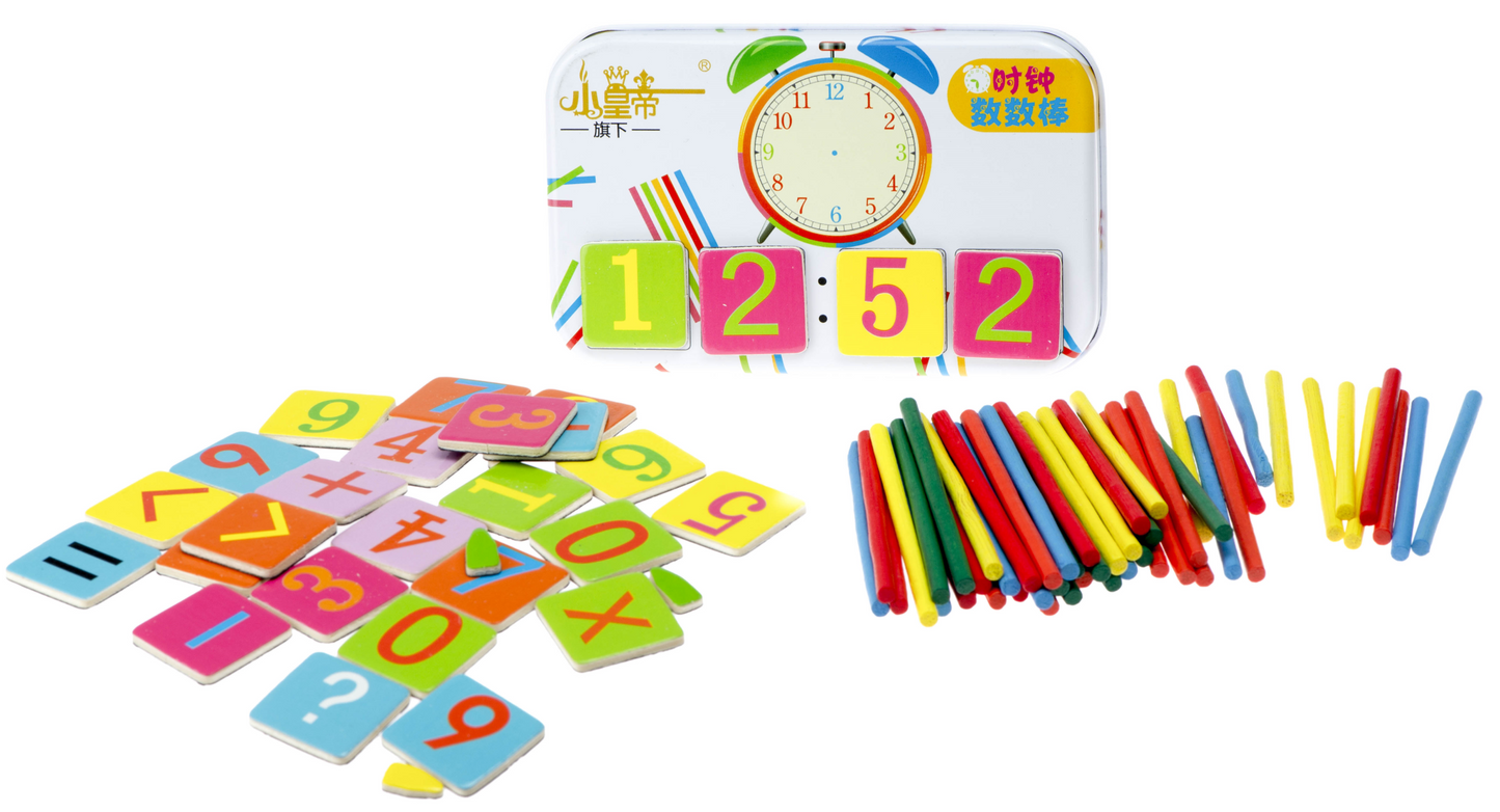 Jucarie educationala idealStore Learn the Clock, Invata Orele si Minutele, Ceas Analogic, Cartoane cu Magnet, Cutie de Depozitare