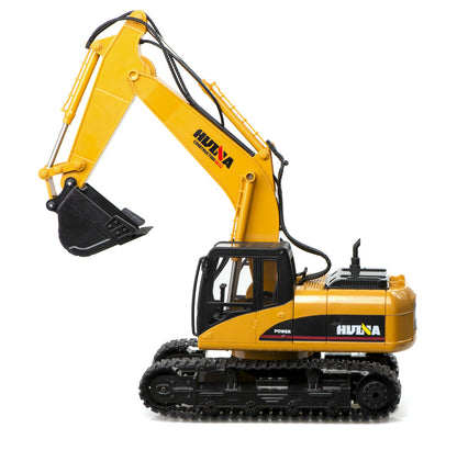 Excavator cu Telecomanda Power King idealSTORE, 46 x 24 x 17 cm, Cabina Rotativa cu lumini LED, Efect Sonor, Senile de Cauciuc, Elemente Metalice, 15 Canale pentru Control, 2,4 GHz, Incarcare USB, Dezvolta Abilitati Manuale, Agilitate si Viclenie