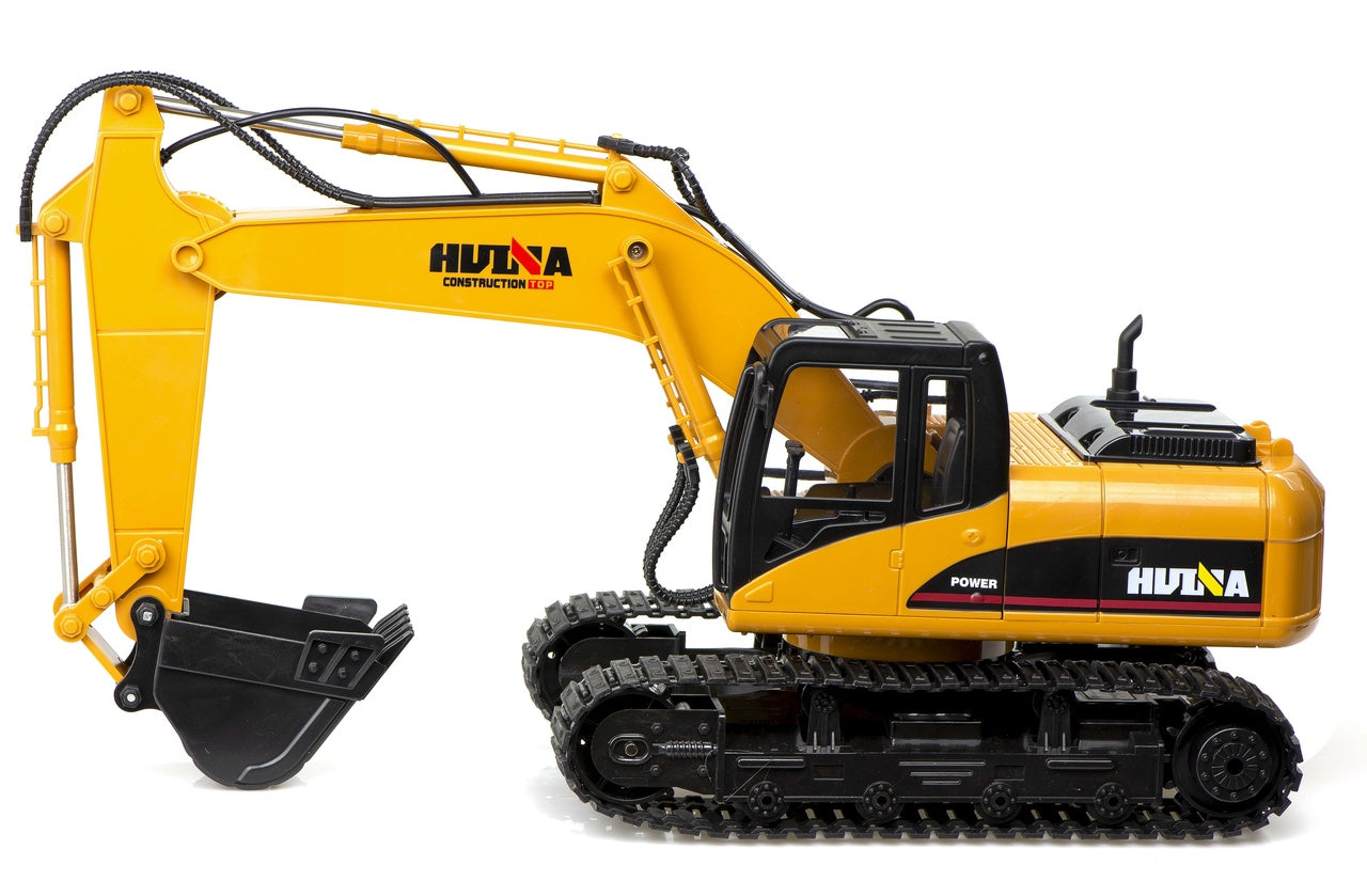 Excavator cu Telecomanda Power King idealSTORE, 46 x 24 x 17 cm, Cabina Rotativa cu lumini LED, Efect Sonor, Senile de Cauciuc, Elemente Metalice, 15 Canale pentru Control, 2,4 GHz, Incarcare USB, Dezvolta Abilitati Manuale, Agilitate si Viclenie